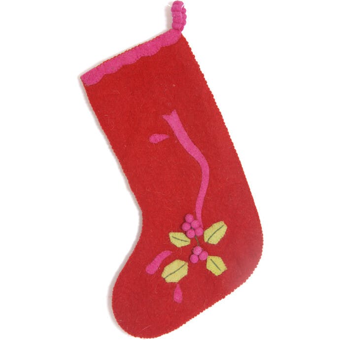 Holly Berry Red Hand Felted Wool Christmas Stocking