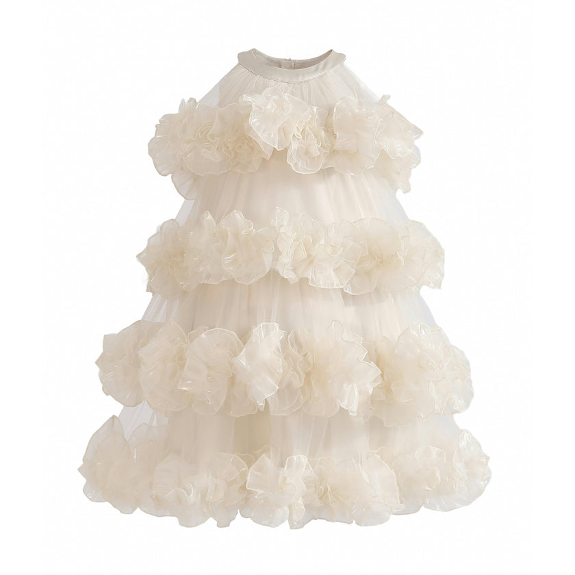 Cream Elysia Tiered Ruffle Dress