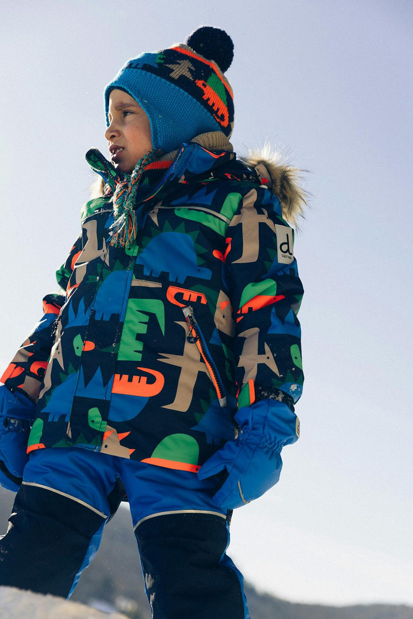 Two Piece Discover Snowsuit Blue Dinosaur Print