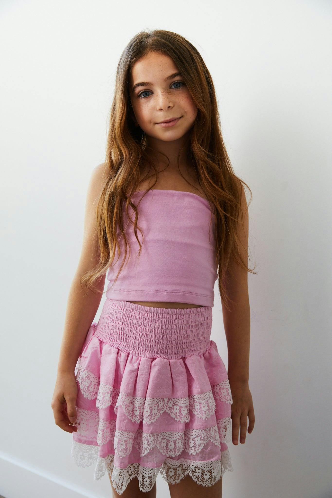 Gemma Pink Heart Smocked Ruffle Mini Skirt