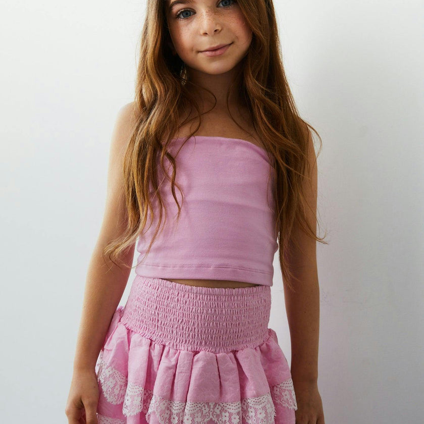 Gemma Pink Heart Smocked Ruffle Mini Skirt