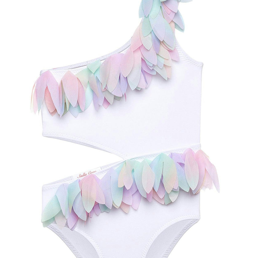 Petal Trim Side-Cut One Shoulder Sleeveless Swimsuit
