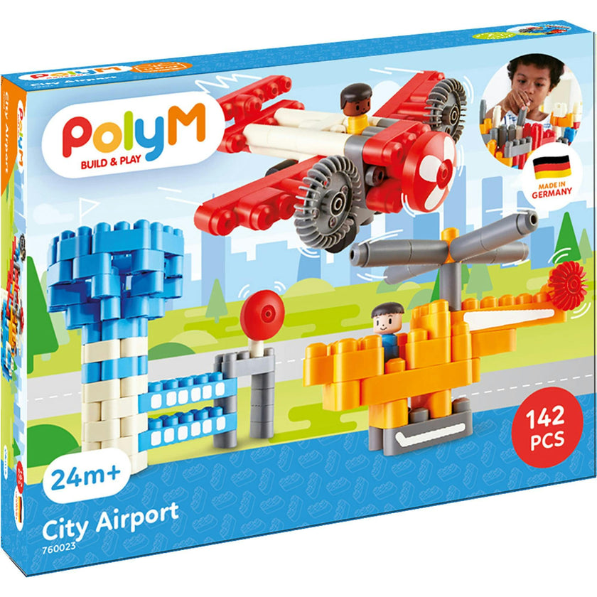 Hape: PolyM: City Airport&nbsp;- 142pc Building Blocks Toy Set w/ Figurines
