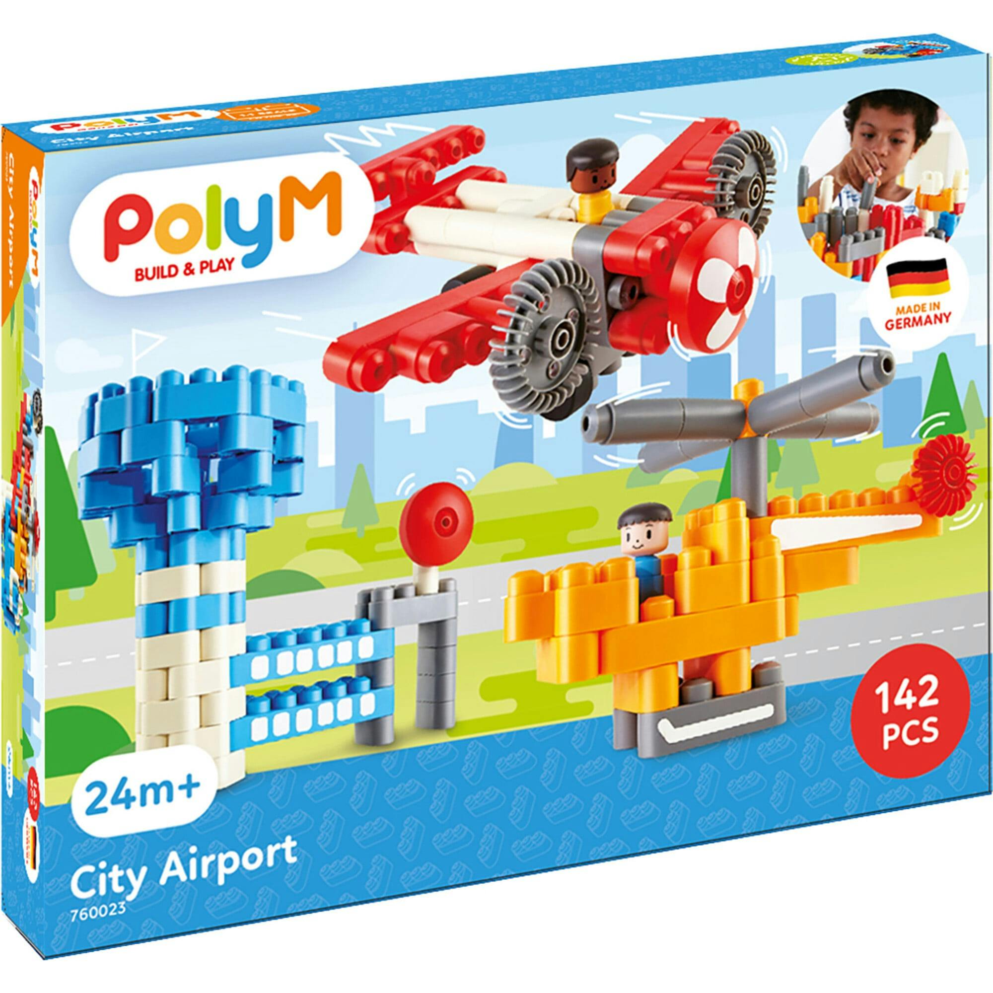 Hape: PolyM: City Airport&nbsp;- 142pc Building Blocks Toy Set w/ Figurines