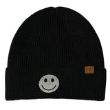 Beanie with Rhinestone Happy Face Patch