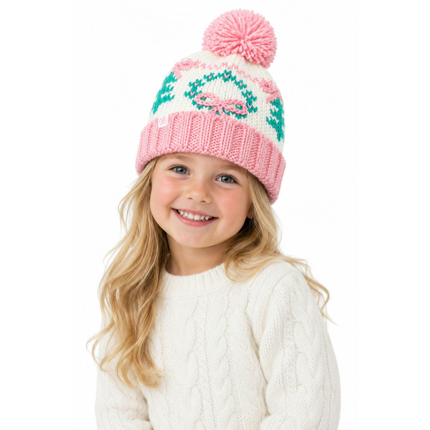 Holiday Bow Wreath Bobble Hat
