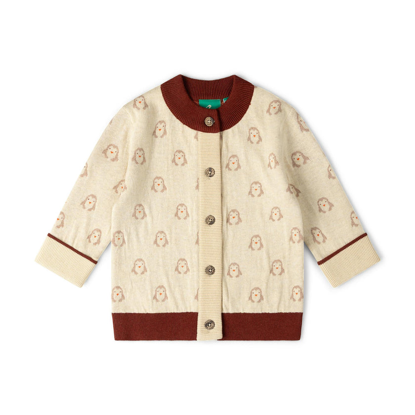 Snow Penguins Knitted Cardigan, Cream