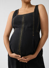 Zip Front Drapey Denim Maternity Jumpsuit