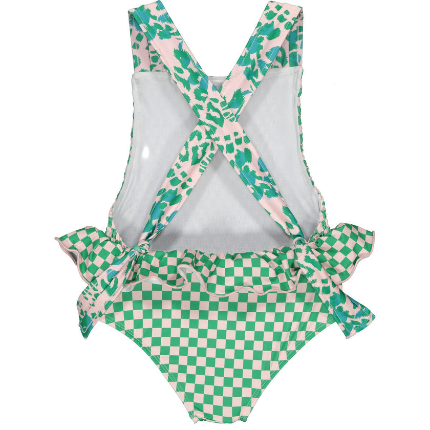 Squares Elastic Dotted Straps Swimsuit, Multi
