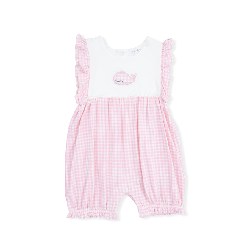 Bubbly Whale with Bow  Pink - Ruffle Playsuit