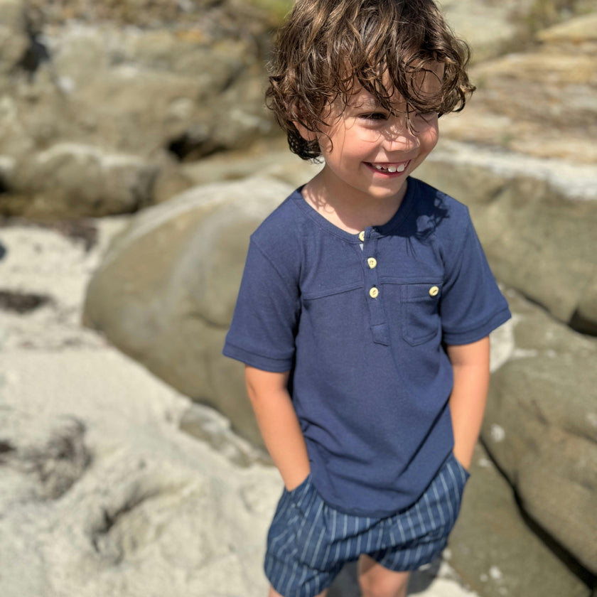 BOARDWALK NAVY Short Sleeved Henley Tee