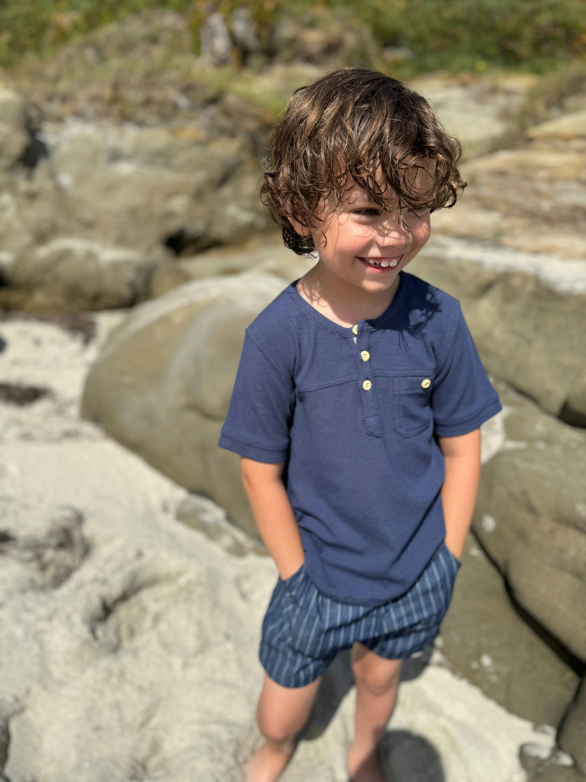 BOARDWALK NAVY Short Sleeved Henley Tee