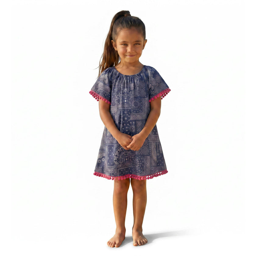 Mini Capucine Girls' Kaftan Patchwork Bandana, Navy