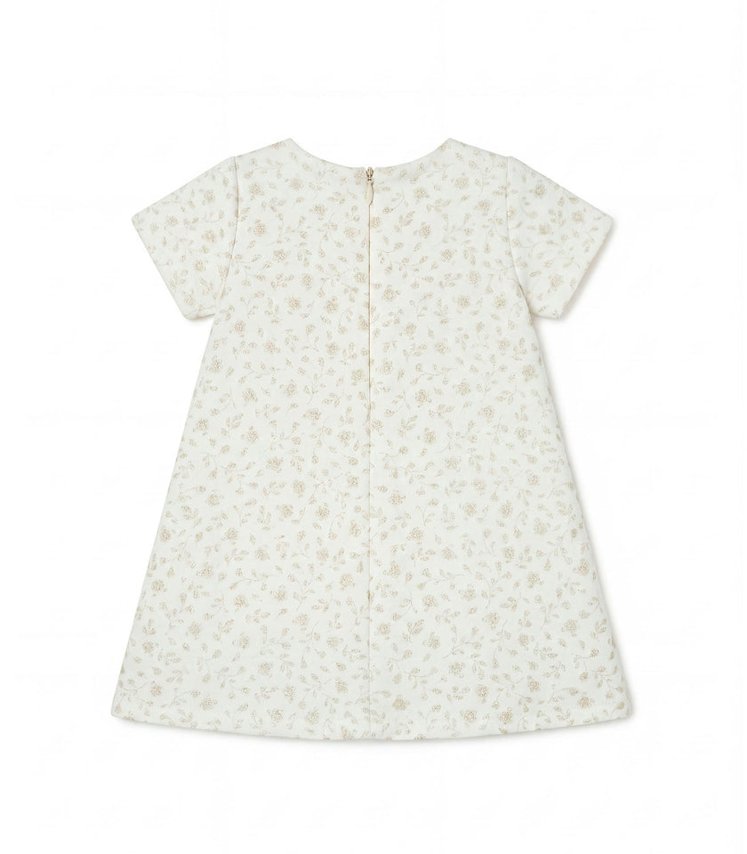 Elsa Baby Dress, French Jacquard - White Gold Lily