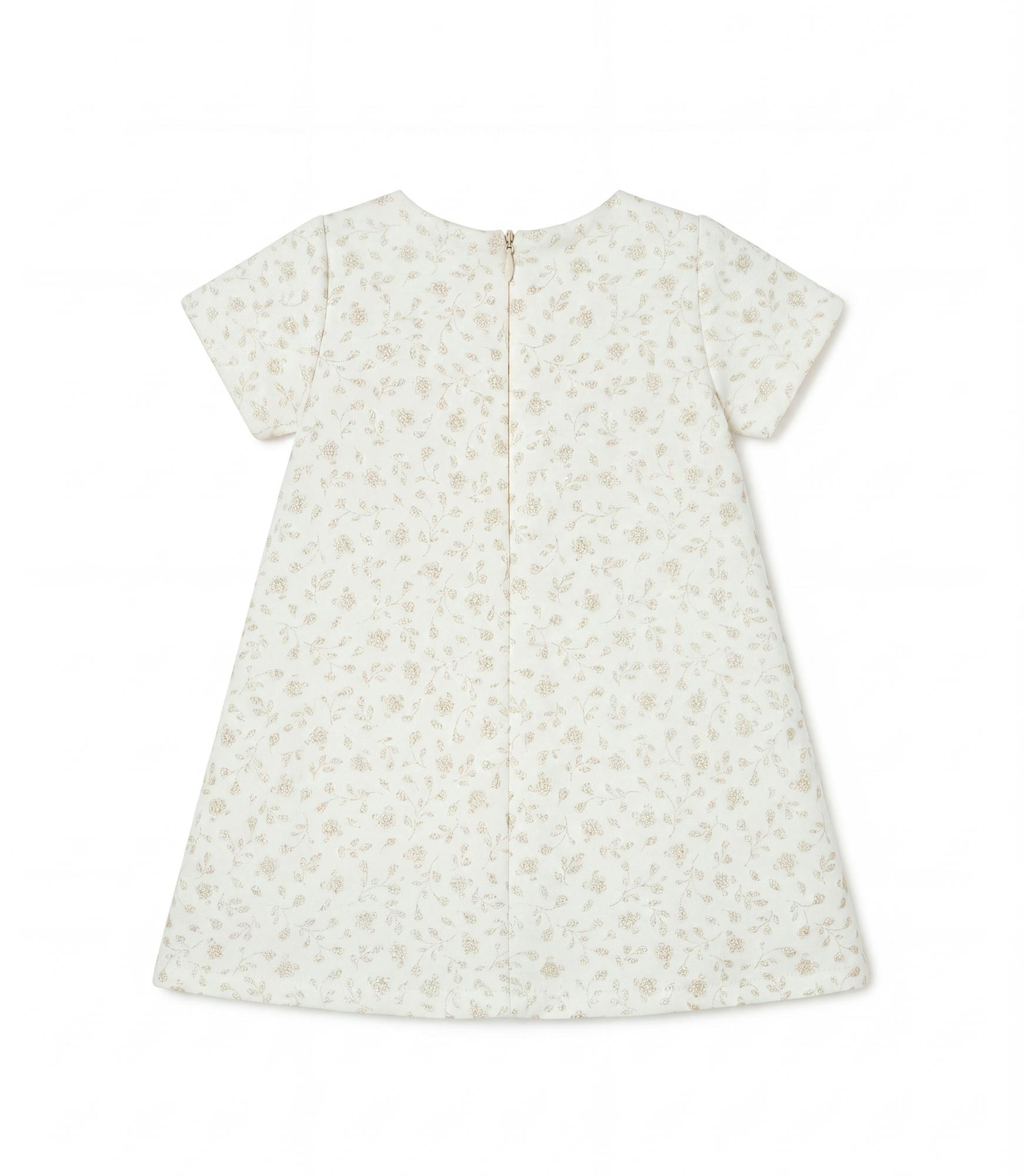 Elsa Baby Dress, French Jacquard - White Gold Lily