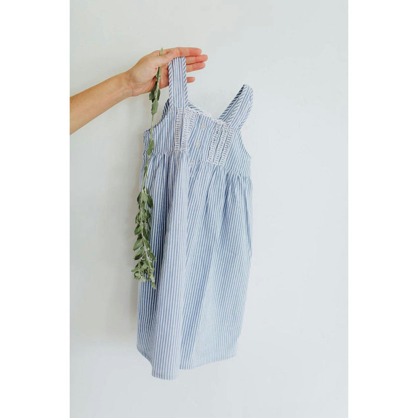 Girl's Twill Charlotte Nightgown in French Blue Heritage Stripe