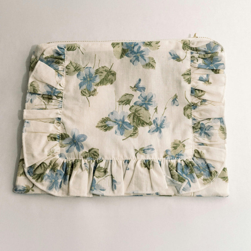 Cornflower Lane Timeless Floral Ruffle Zipper Pouch