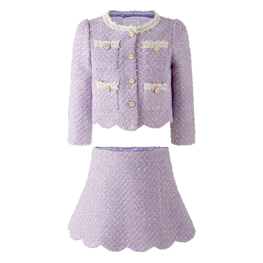 Purple Tweed Scalloped Skirt Set