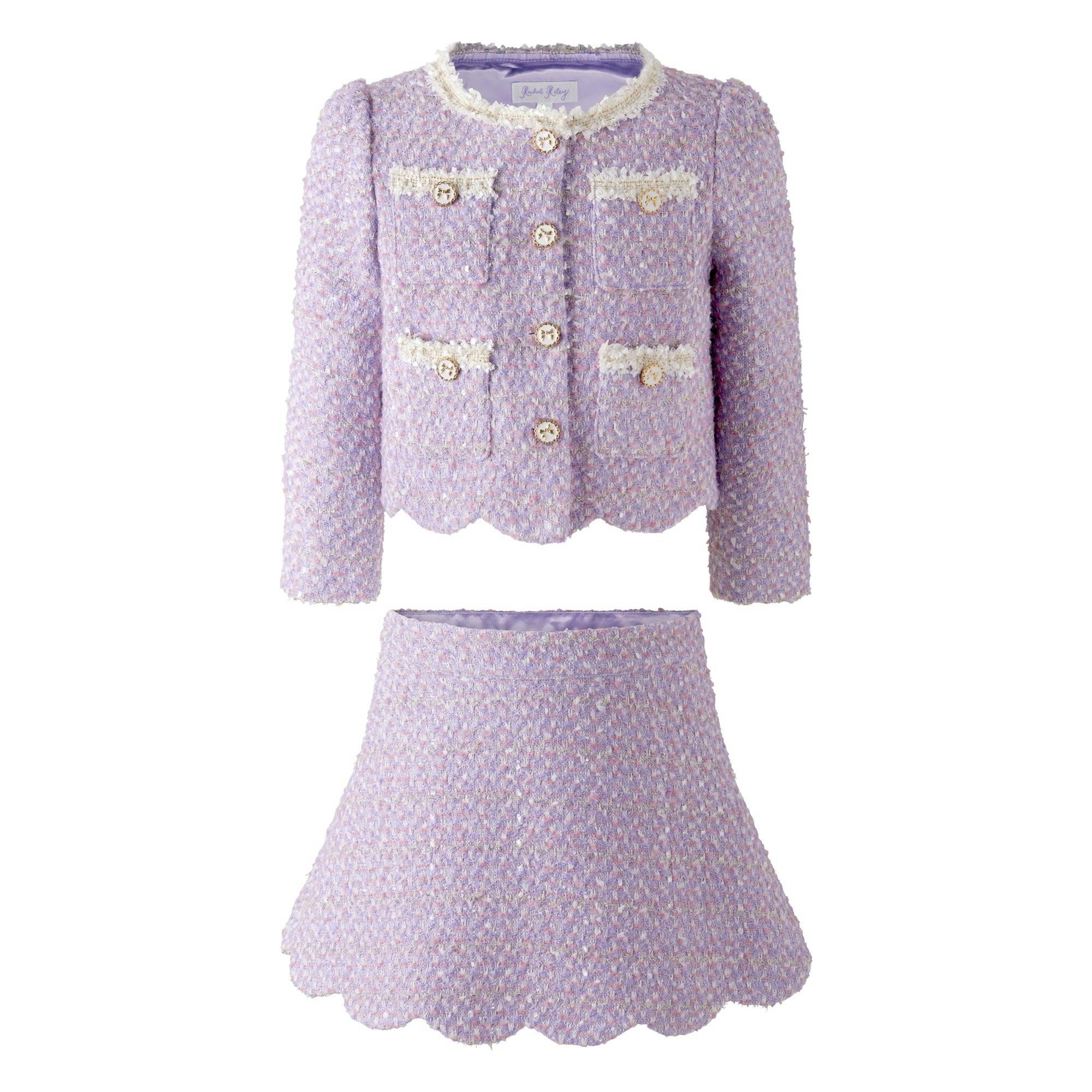 Purple Tweed Scalloped Skirt Set