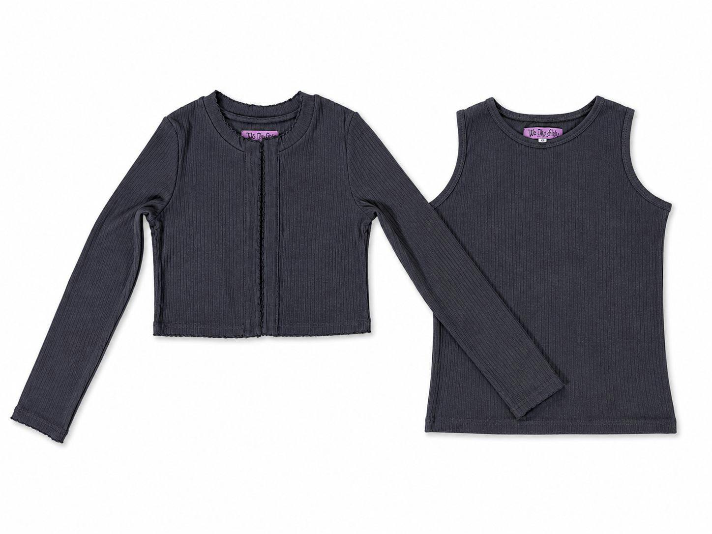 Crop Cardigan and Shell Set_Grey