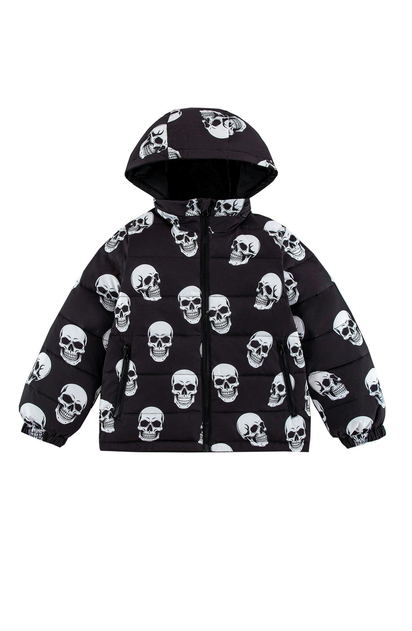 Blake Hooded Reversible Lightweight Down Puffer Jacket, Skulls