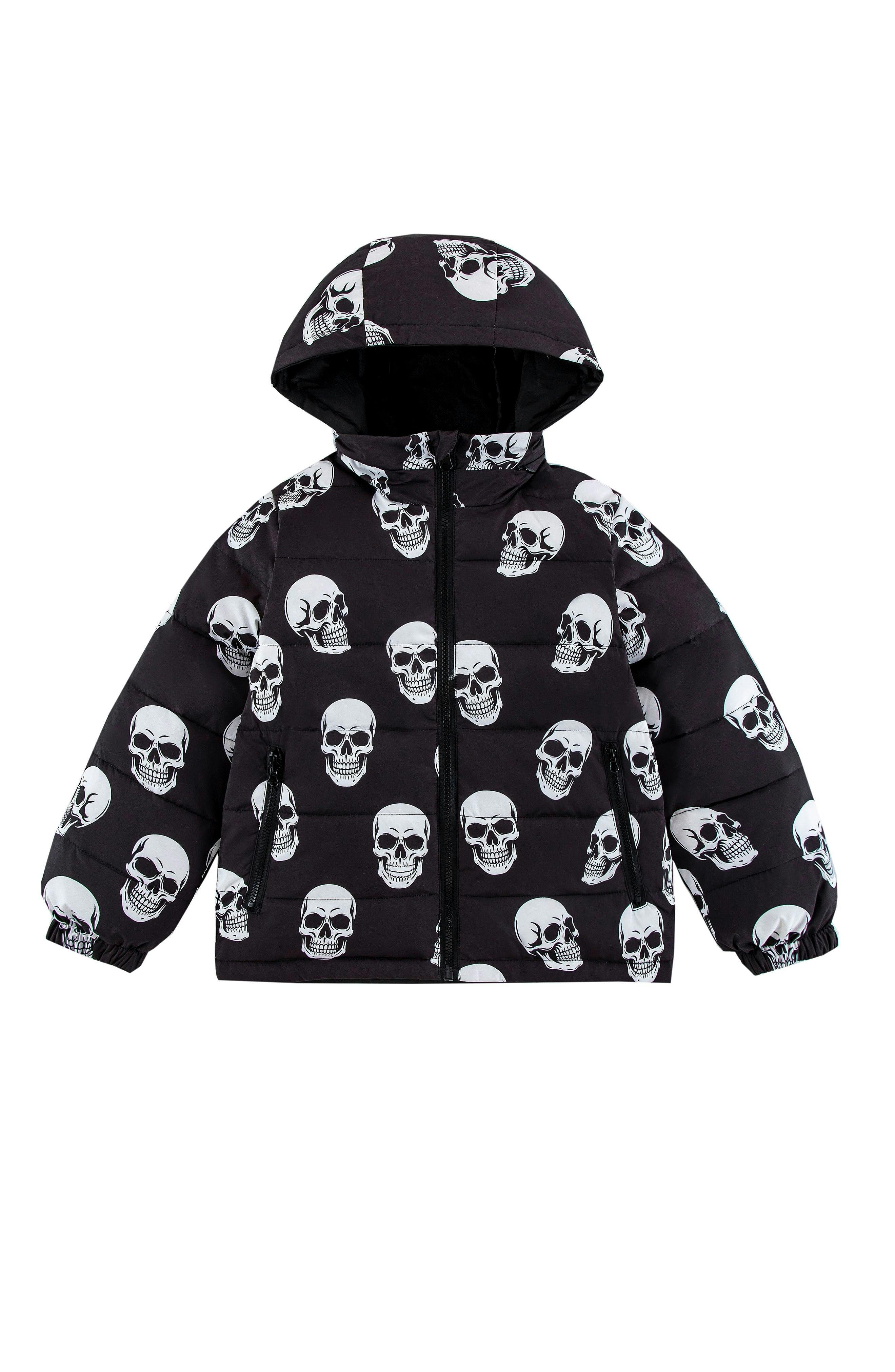 Blake Hooded Reversible Lightweight Down Puffer Jacket, Skulls