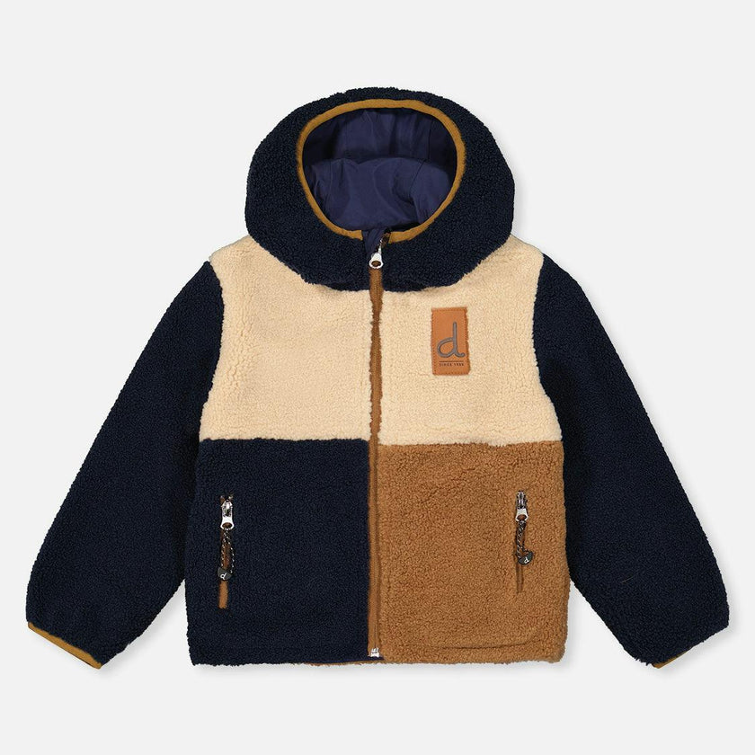 Baby Reversible Mid-Season Jacket Dark Blue, Beige and Brown