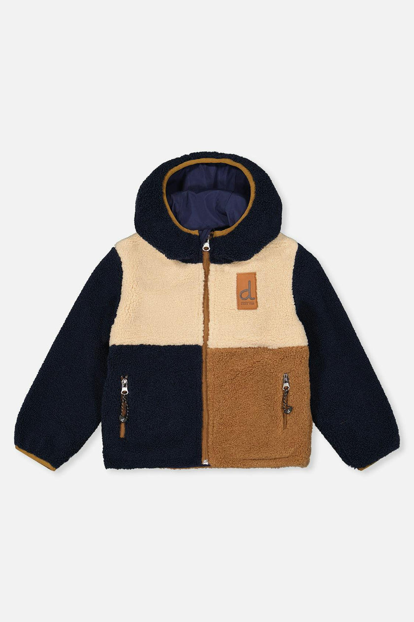 Baby Reversible Mid-Season Jacket Dark Blue, Beige and Brown