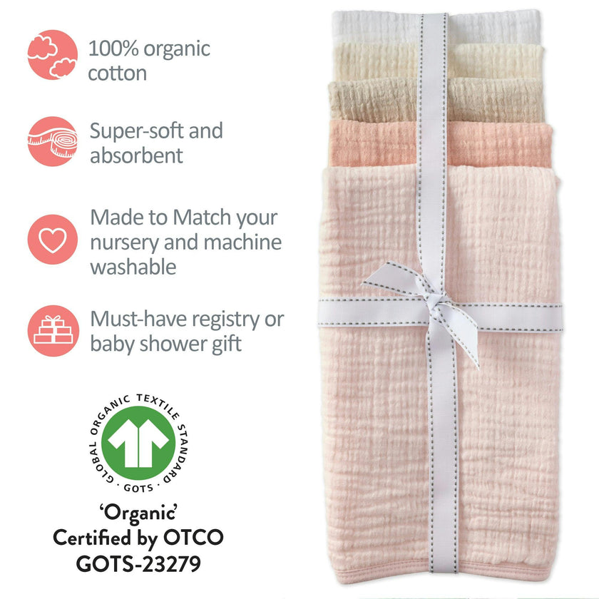 RILEY 5-Pack Crinkle Muslin Burp Cloths
