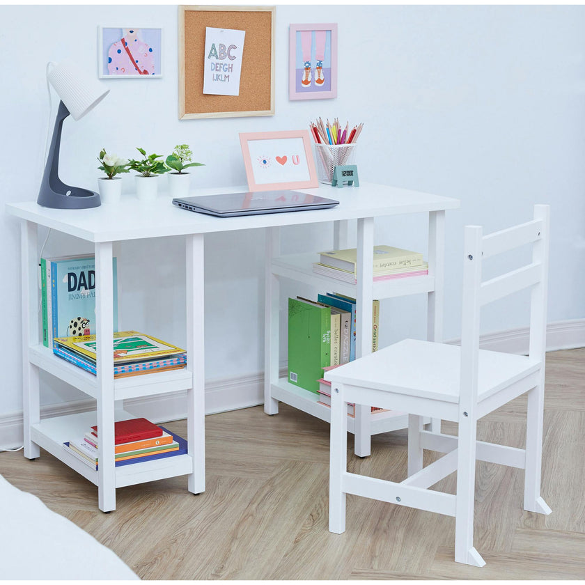 Desk & Chairs Set w/ Shelves