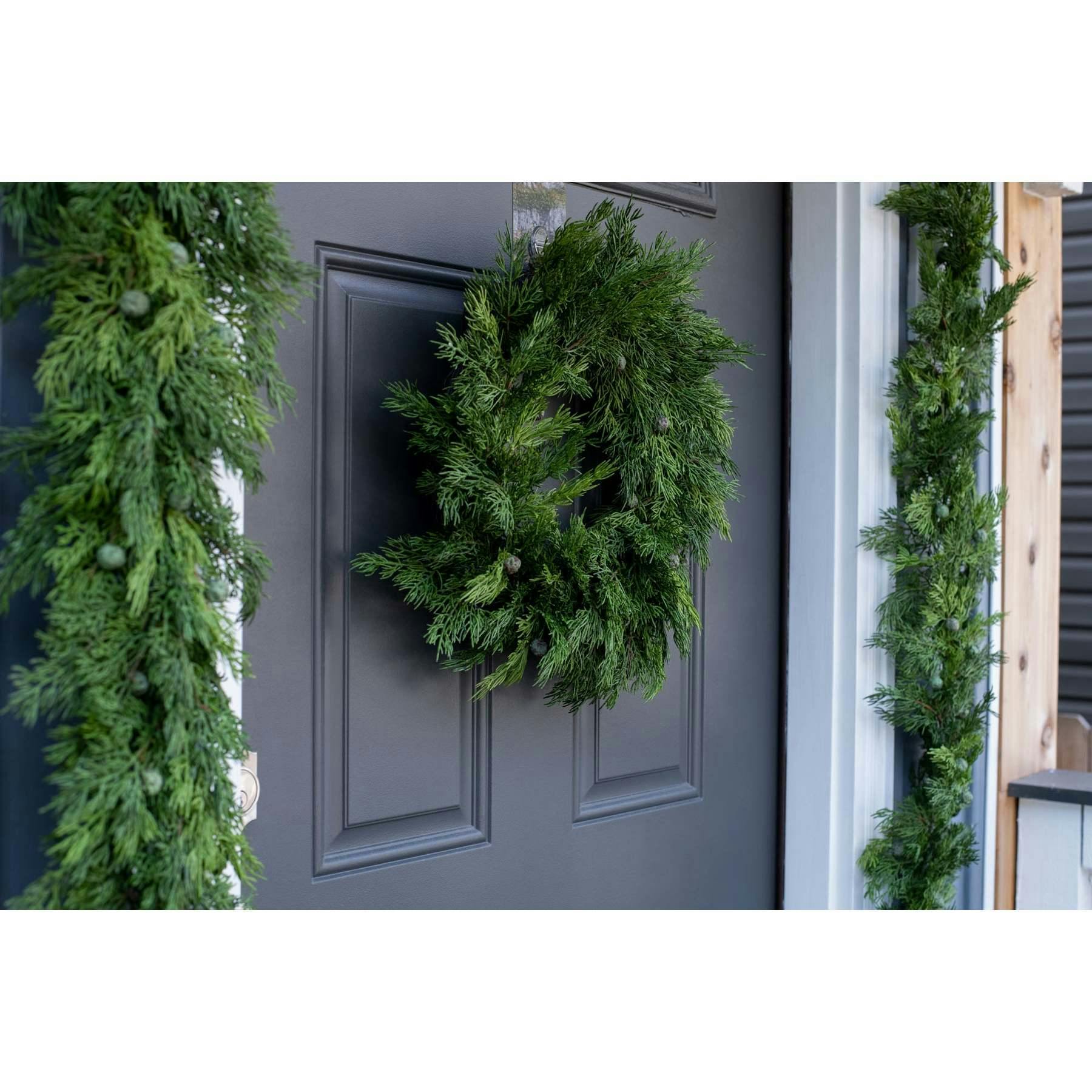 Seeding Real Touch Juniper Berry Faux Greenery Front Door Mantle Wreath 18
