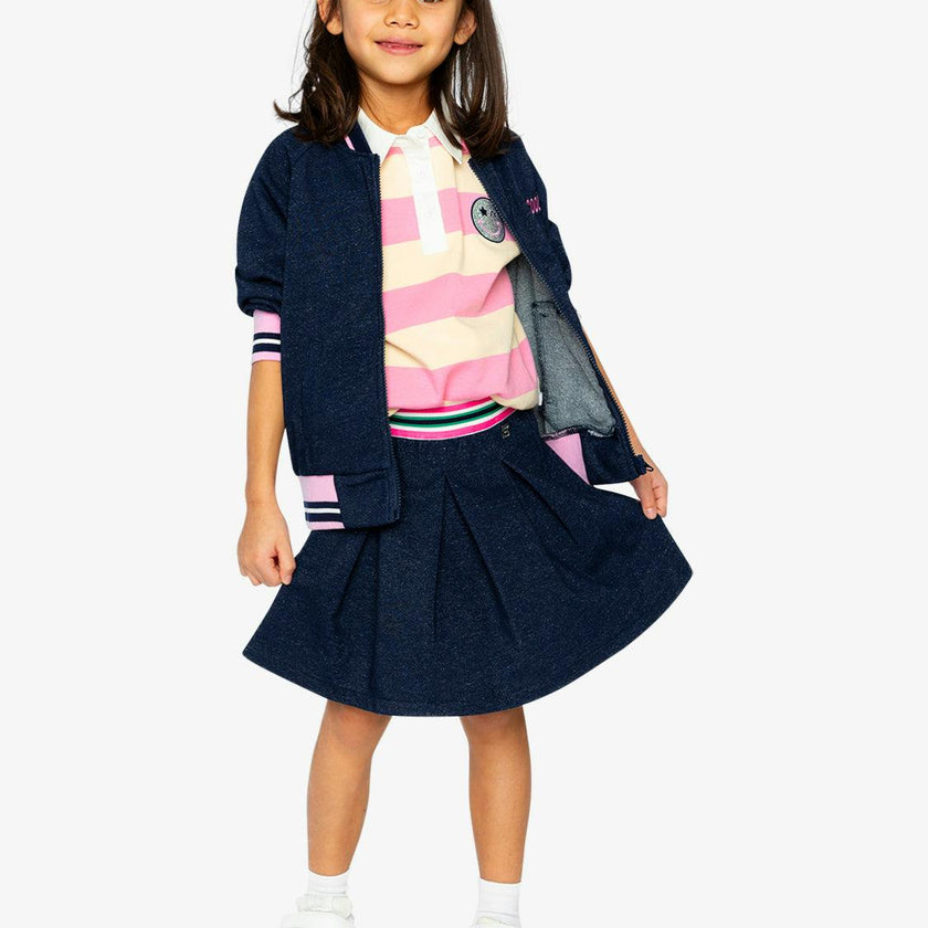 Pleated French Terry Skirt Navy Blue Denim