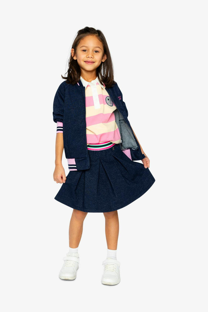 Pleated French Terry Skirt Navy Blue Denim