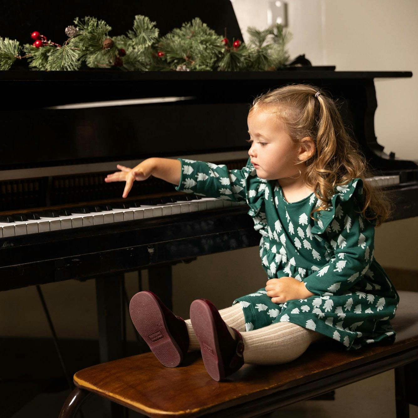 Recycled Cotton Snowy Pine Ruffle Dress