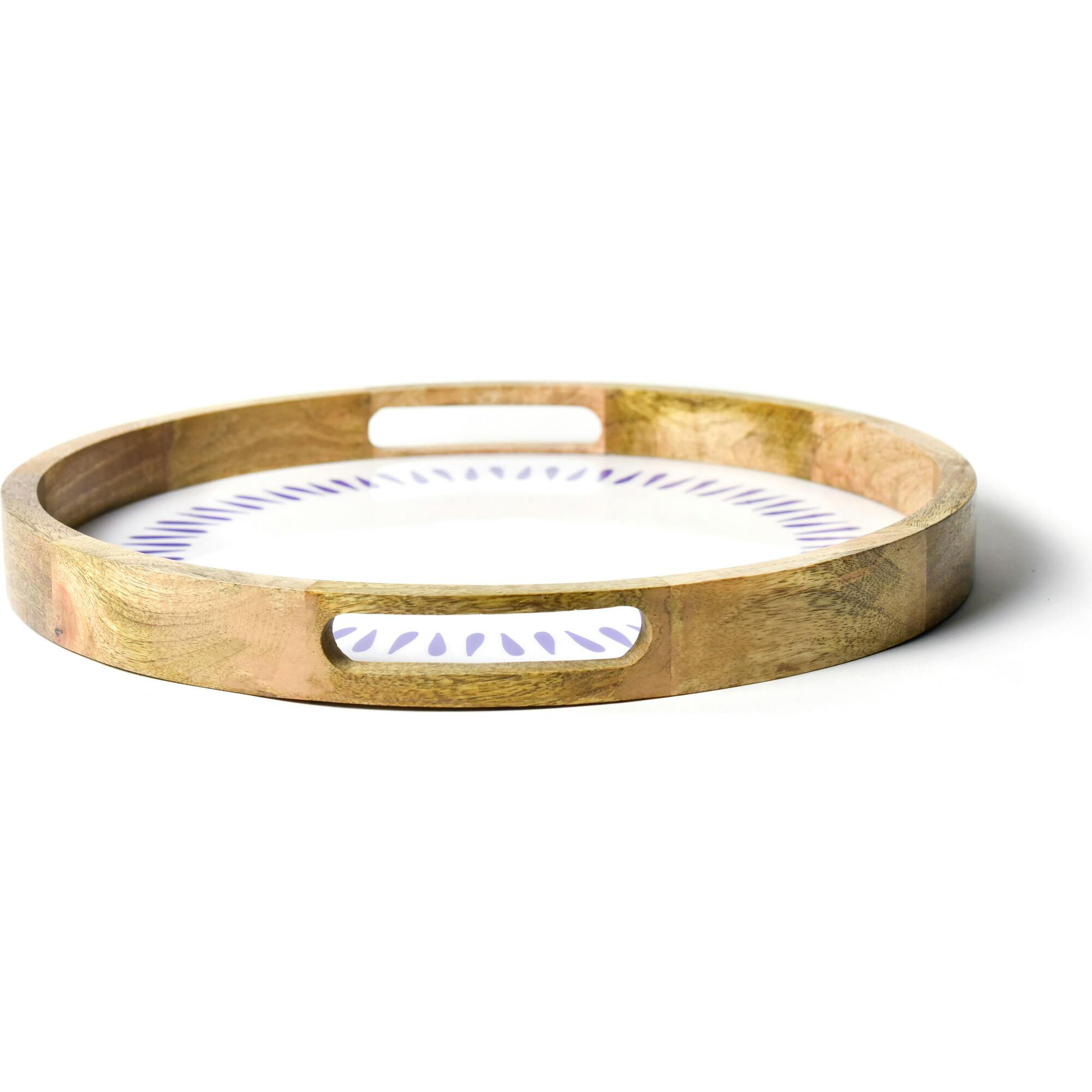 Iris Blue Drop Wood Handled Round Tray