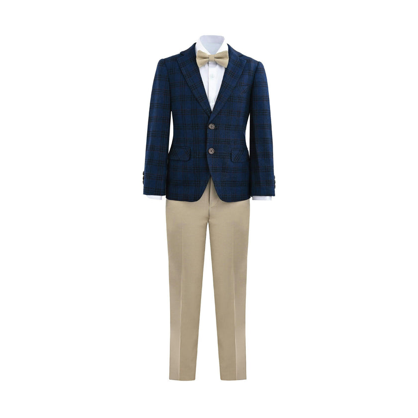 Blue Plaid Suit with Beige Accents