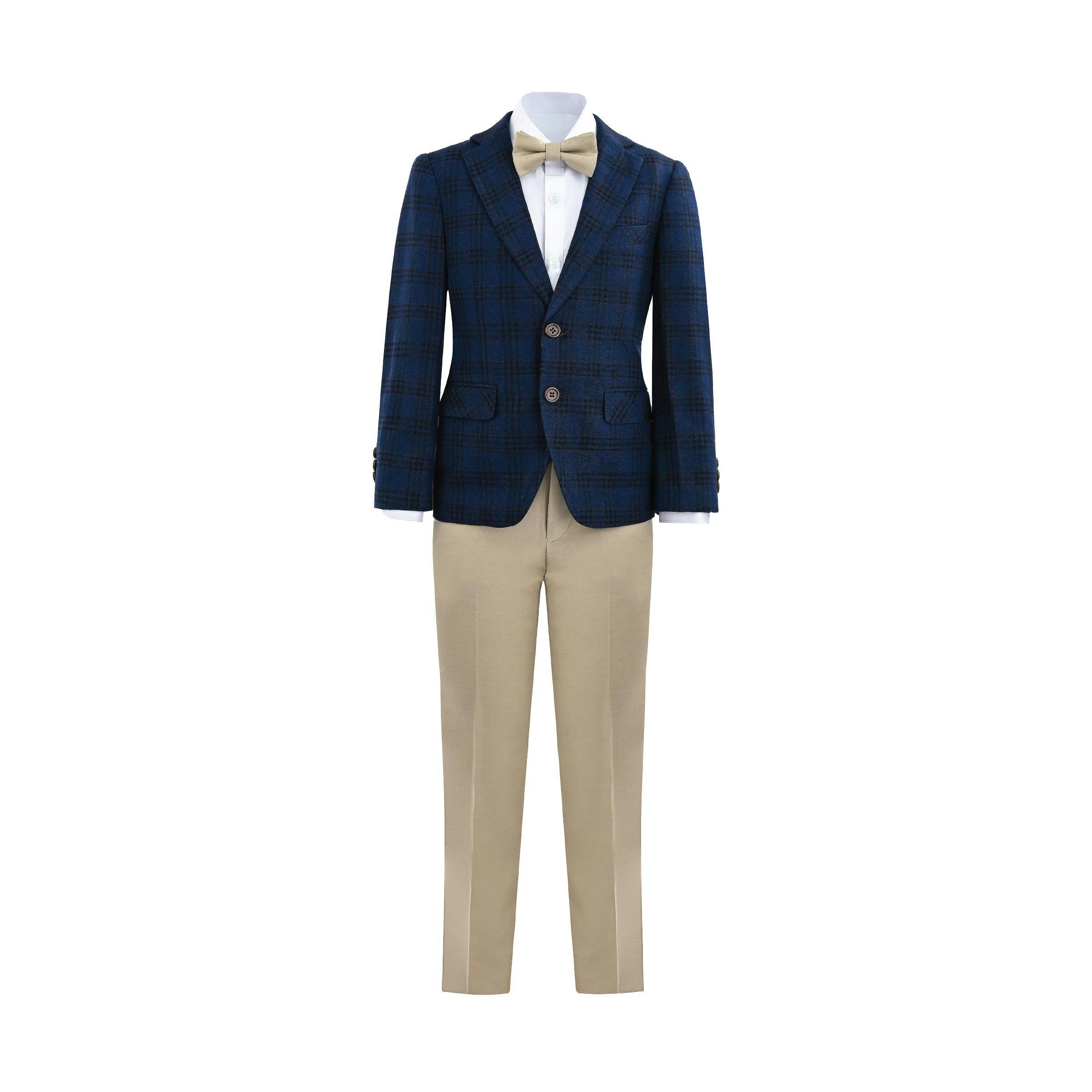 Blue Plaid Suit with Beige Accents