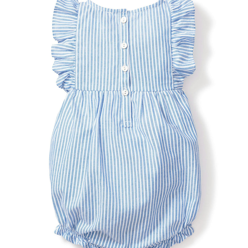 Baby's Twill Ruffled Romper in French Blue Stripes