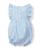 Baby's Twill Ruffled Romper in French Blue Stripes