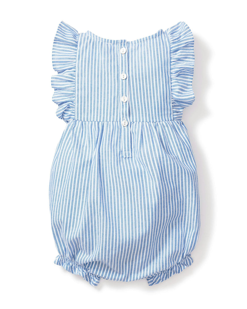 Baby's Twill Ruffled Romper in French Blue Stripes