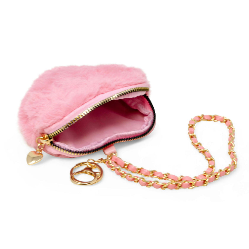 Girl's Fuzzy Heart Wristlet Coin Purse