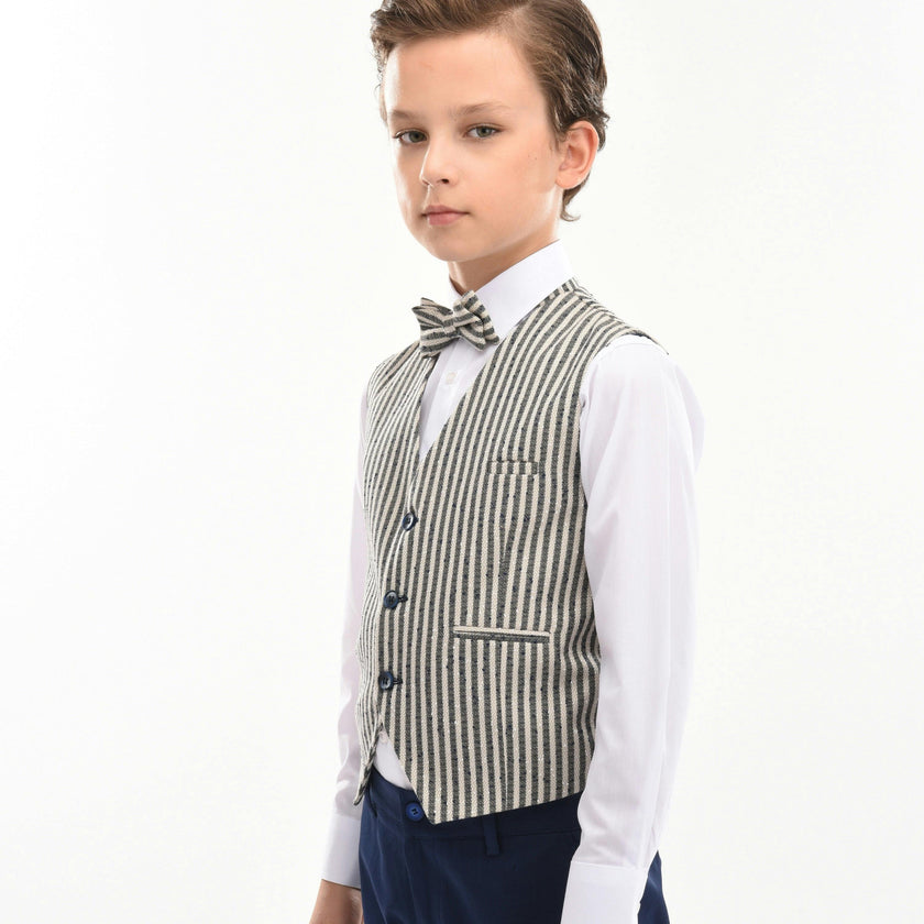 Gray Ruggero Striped Vest Outfit Set