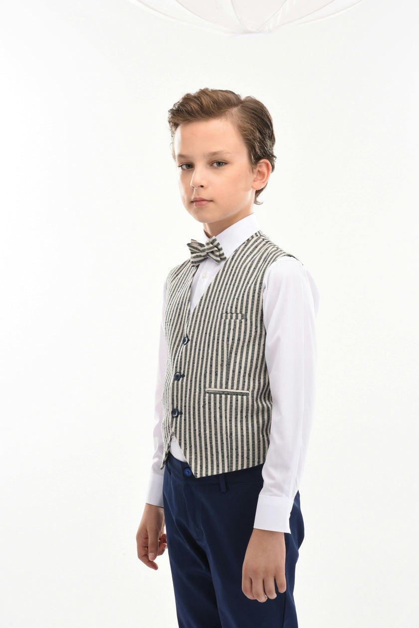 Gray Ruggero Striped Vest Outfit Set