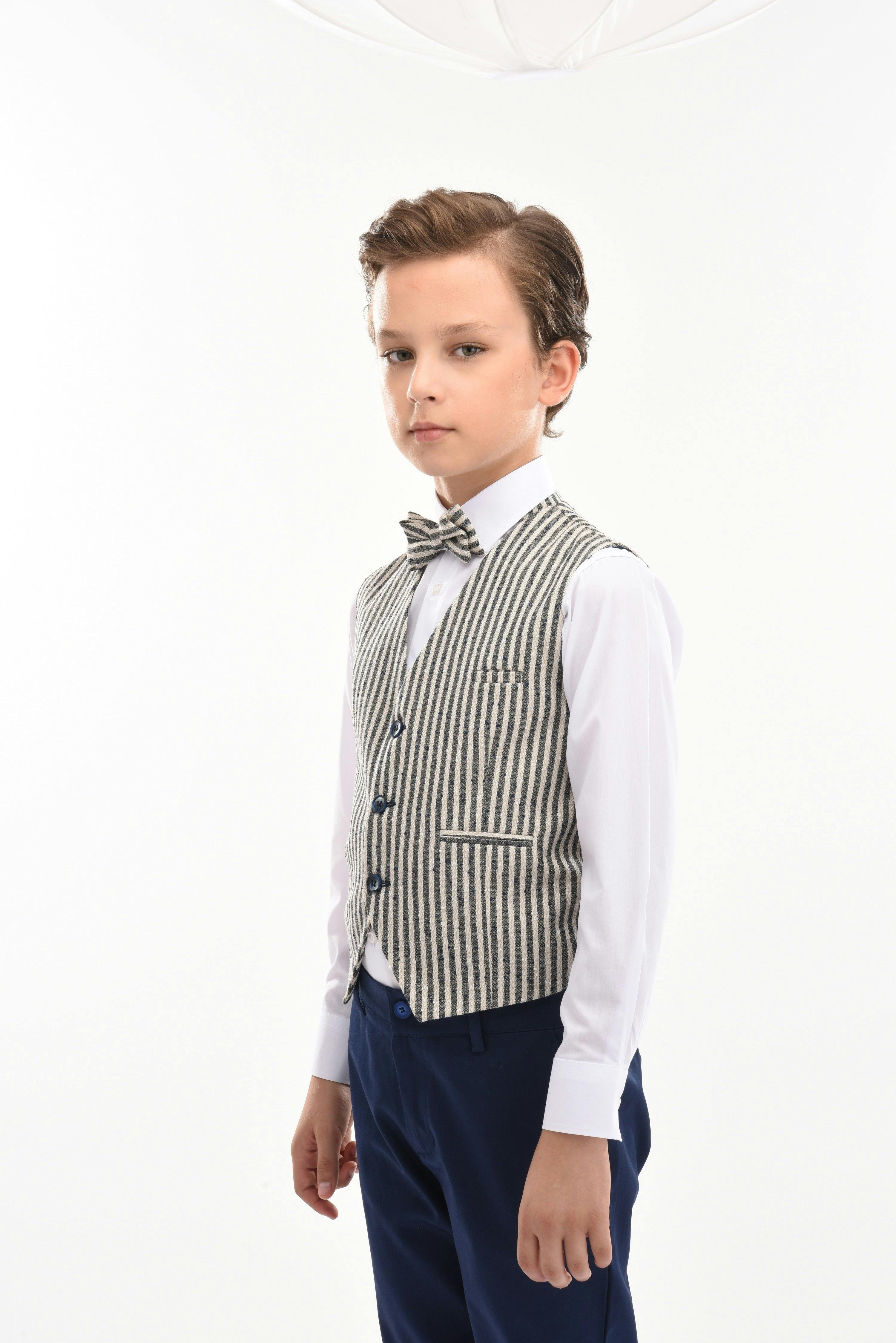 Gray Ruggero Striped Vest Outfit Set