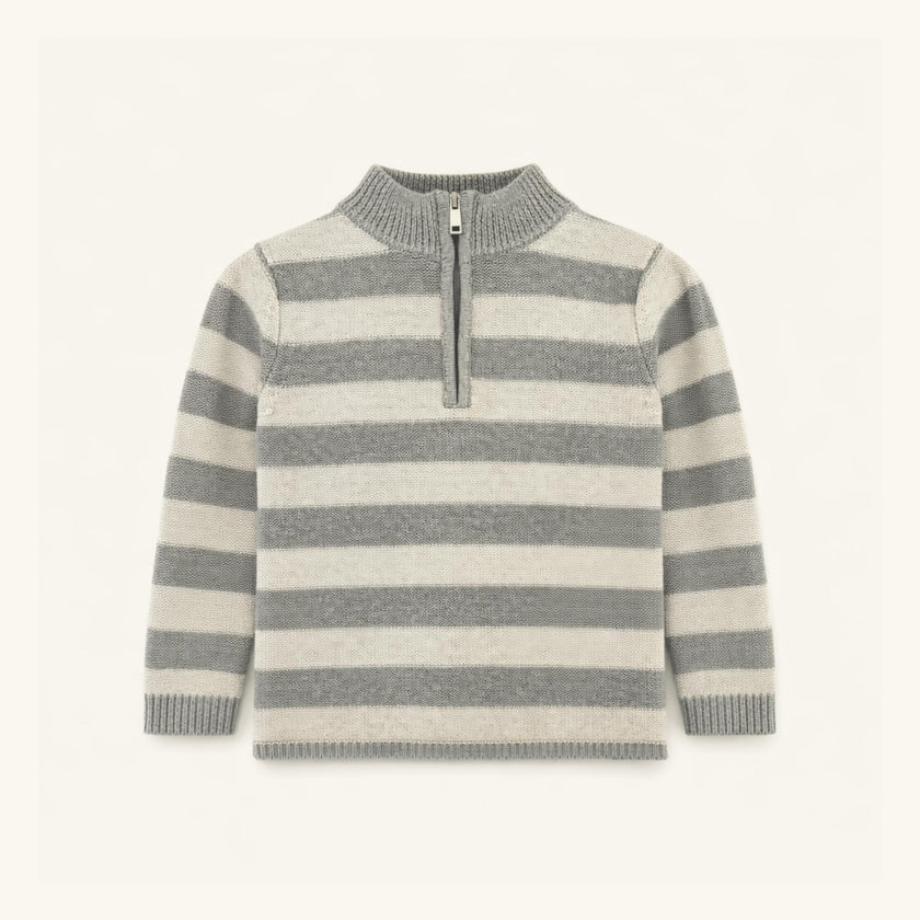 Boys' Half Zip Sweater in Gray Stripe