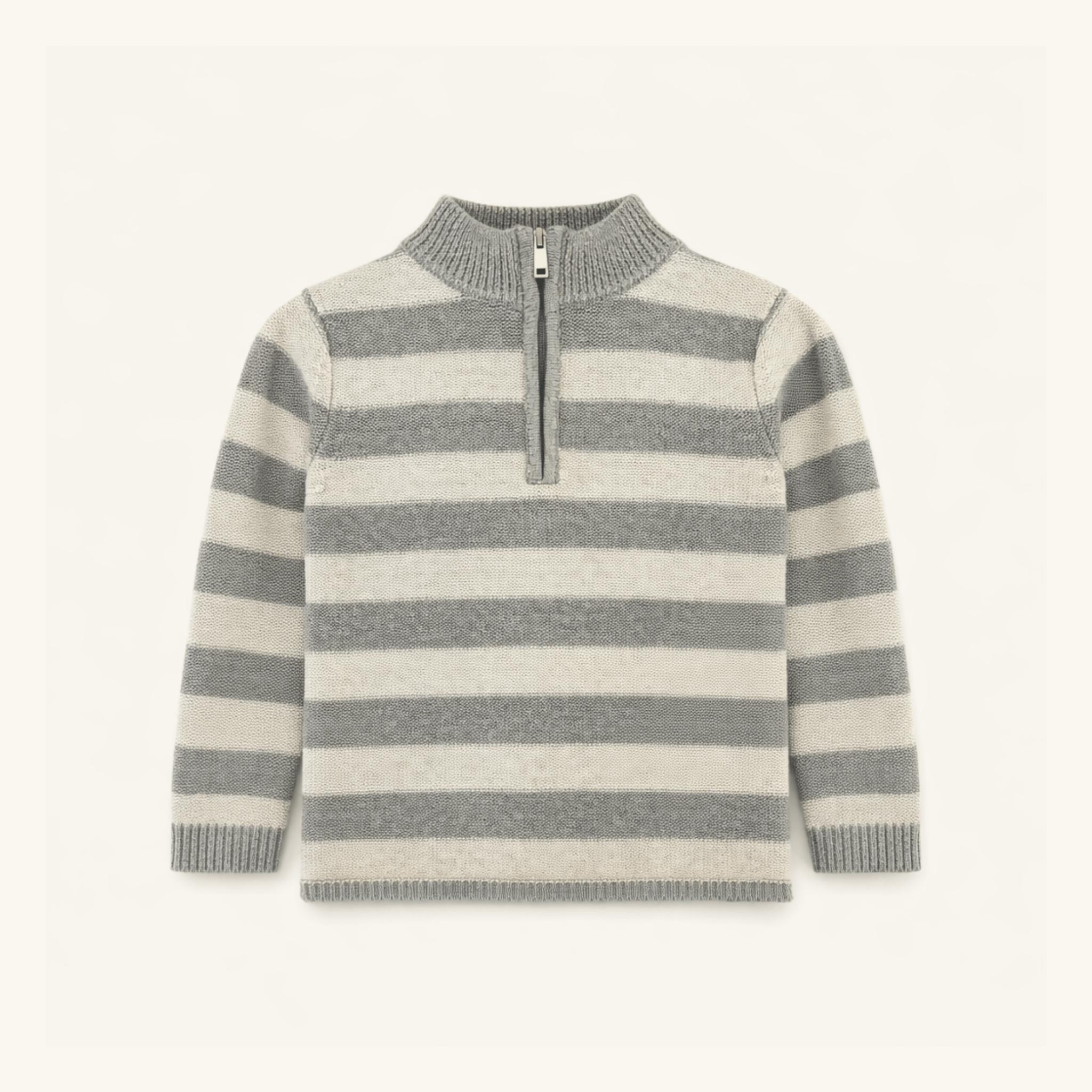 Boys' Half Zip Sweater in Gray Stripe