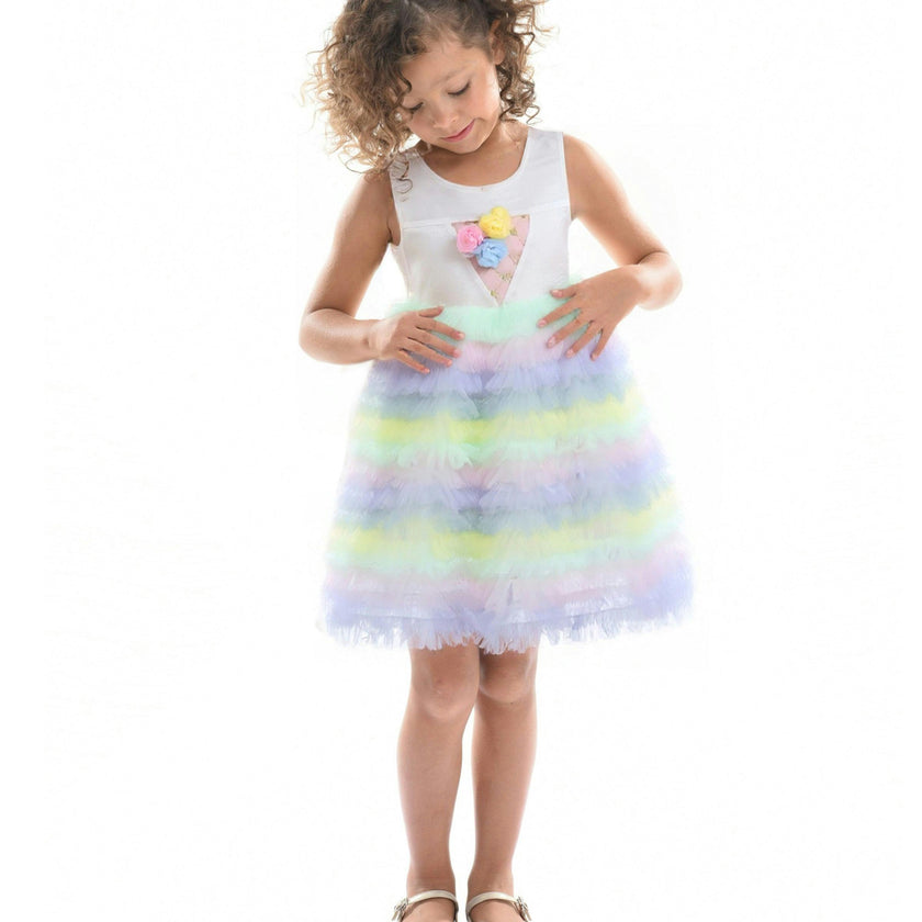 Purple Ruffle Tiered Pom Dress