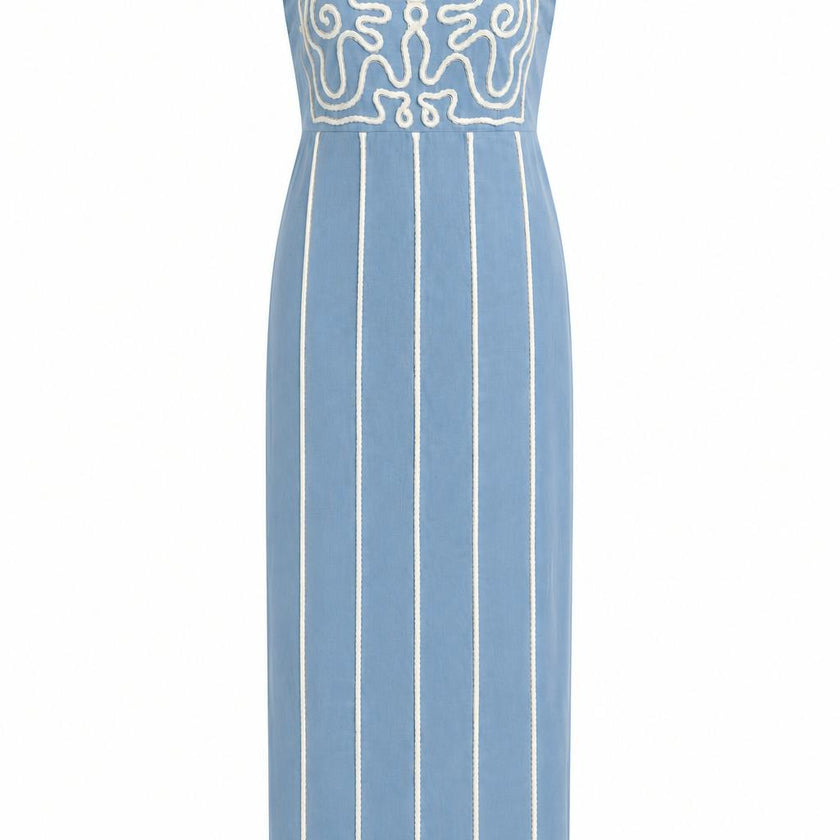 Blare Light Blue Embroidery Midi Dress