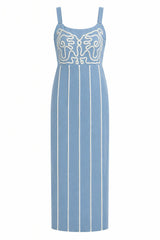 Blare Light Blue Embroidery Midi Dress
