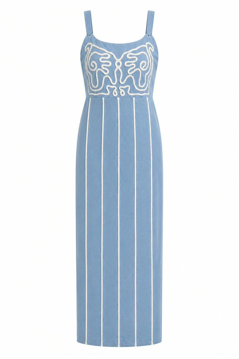 Blare Light Blue Embroidery Midi Dress